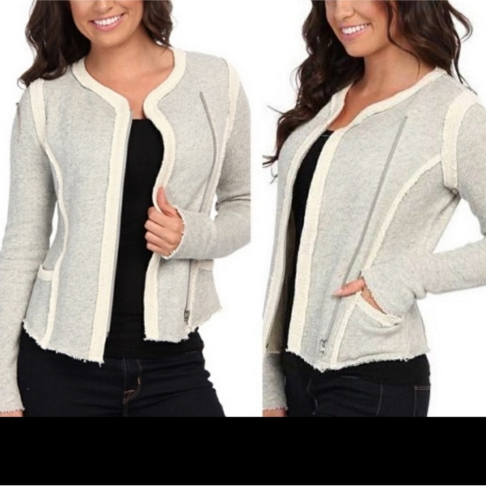 Lucky Brand Gray and Cream Women's Jacket (100% cotton)